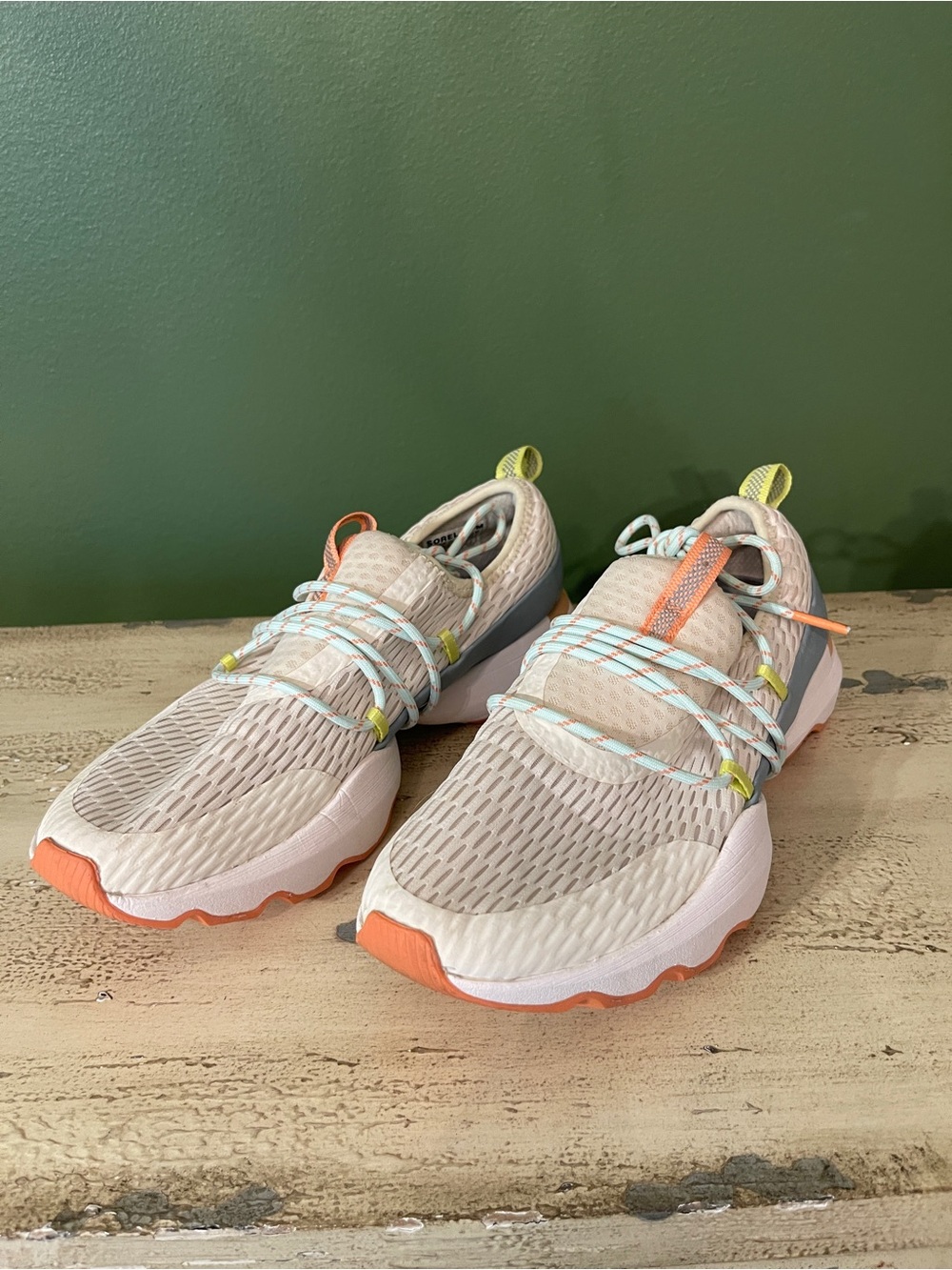 Sorel Women's Neutral Mesh Sneakers with Coral and Lime Accents
